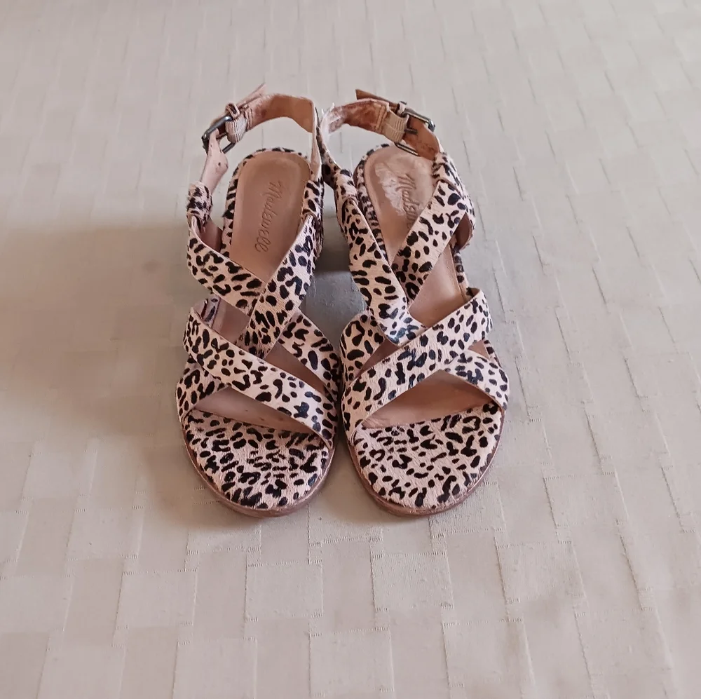 Madewell Leopard Print Tan and Black Block Heel Sandals